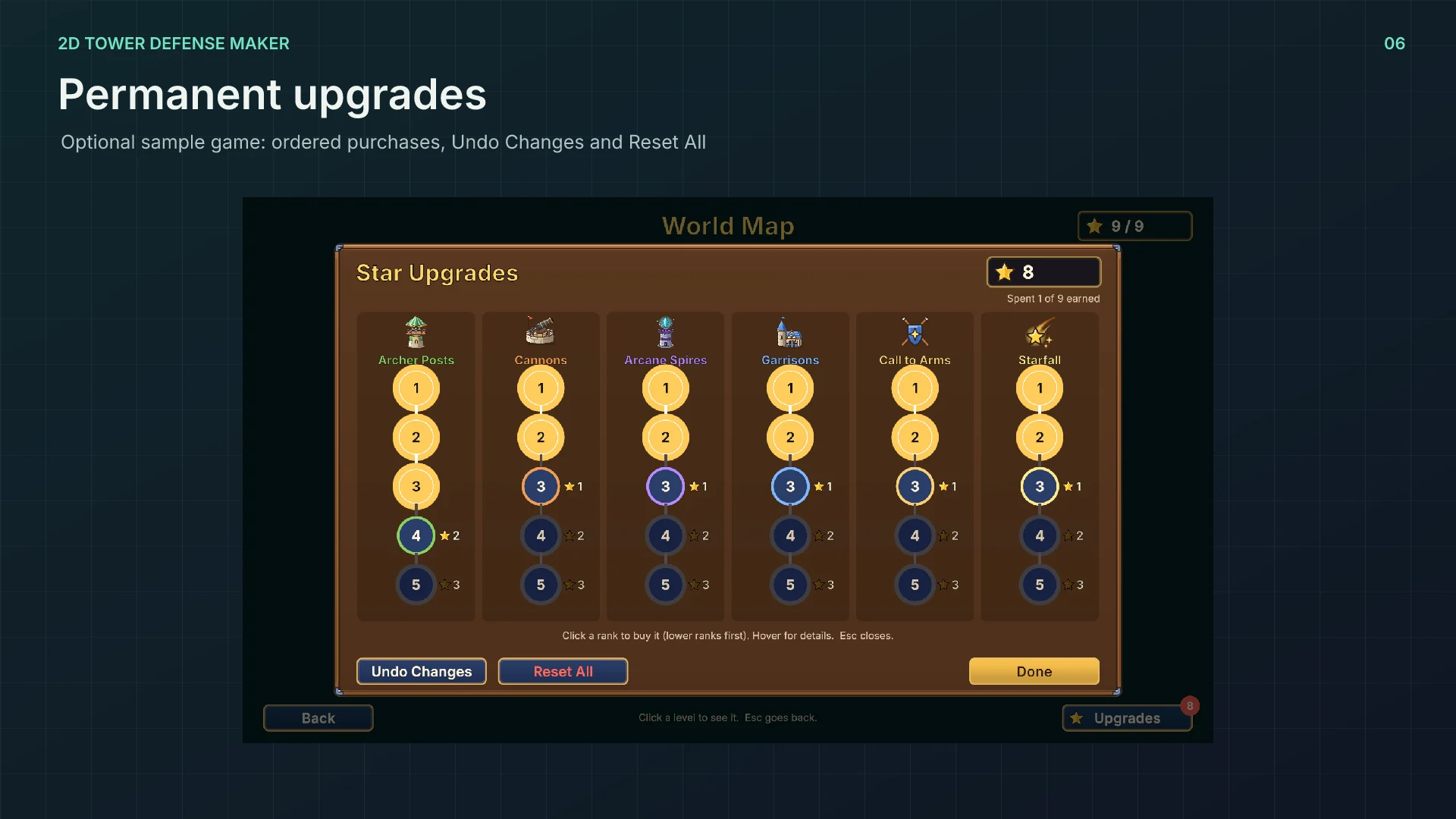2D Tower Defense Maker: Upgrade shop