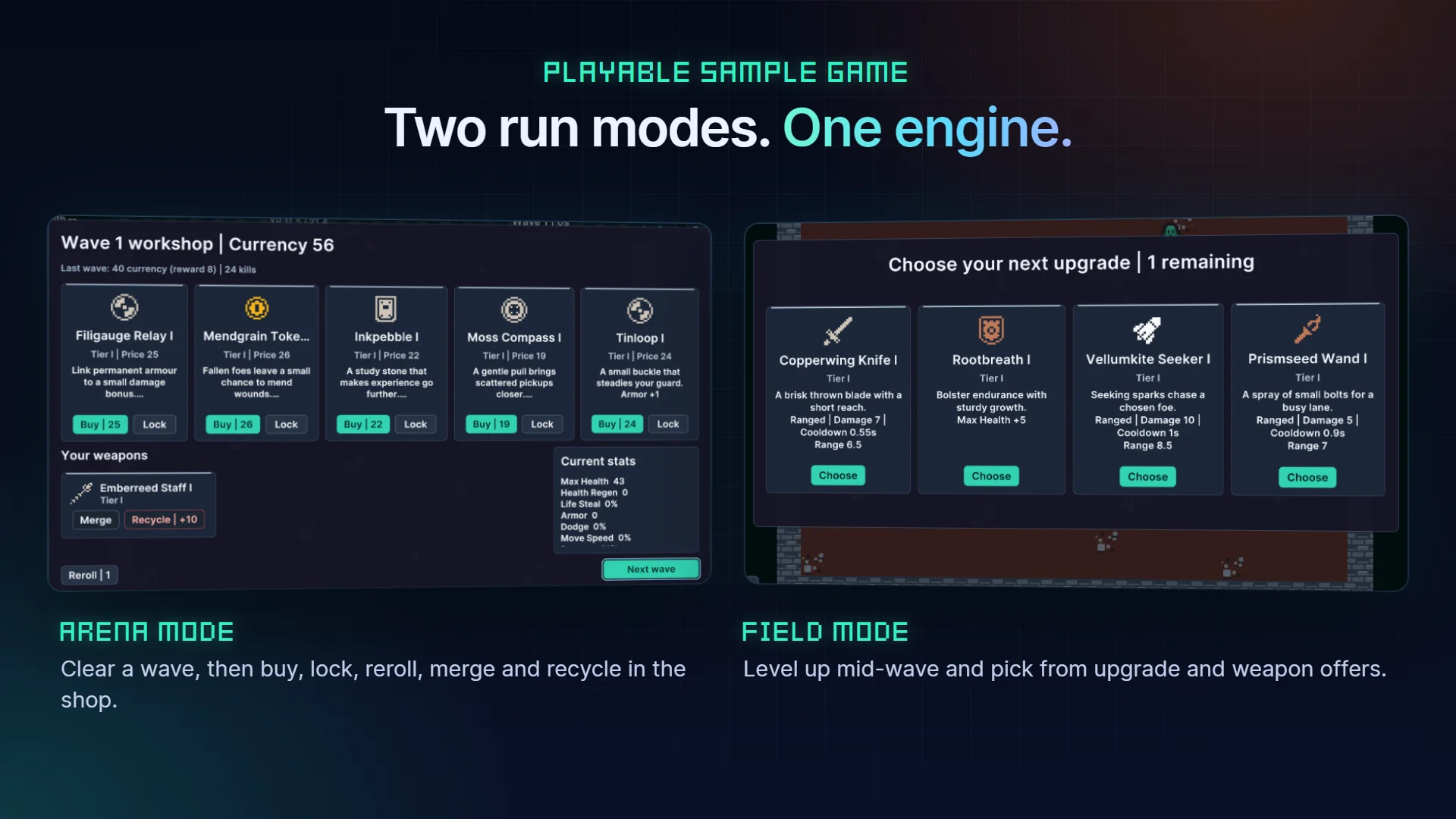 Survivor Roguelite Maker: Two run modes