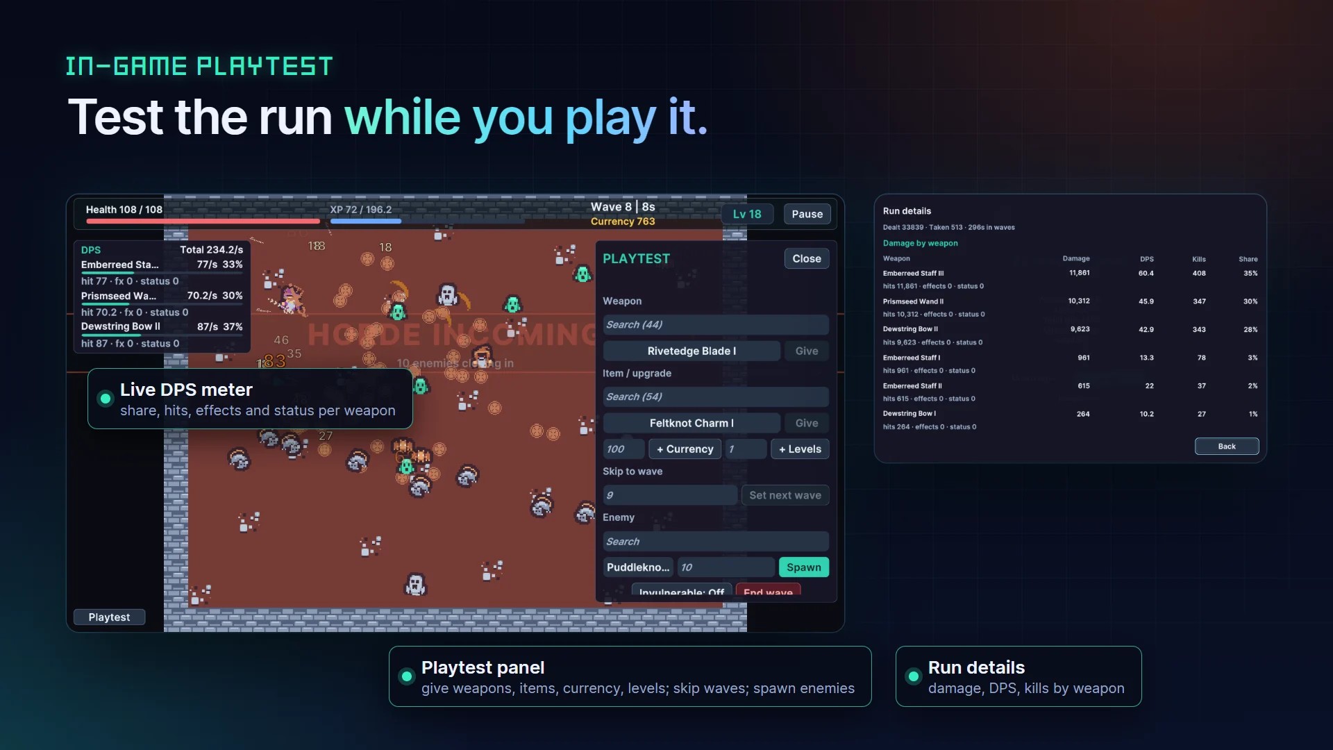 Survivor Roguelite Maker: Playtest panel